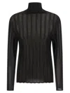 Fabiana Filippi Turtleneck Sweater With Ribbed Sheer Fabric In Black