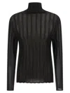 Fabiana Filippi Turtleneck Sweater With Ribbed Sheer Fabric In Black