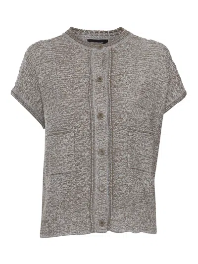 Fabiana Filippi Lurex Tweed Cape Sleeve Crew Neck Cardigan In Grey
