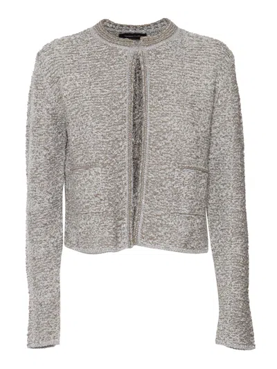 Fabiana Filippi Lurex Tweed Crew Neck Cardigan In Beige