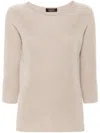 Fabiana Filippi Luxurious Ribbed Sweatshirt With Three-quarter Sleeves And Elegant Side Slits In Neutrals