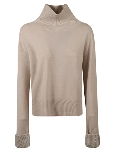 Fabiana Filippi High-neck Ribbed-cuff Sweater In Brown