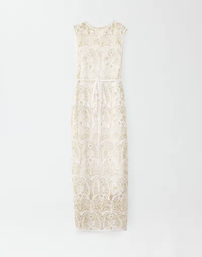 Fabiana Filippi Macrame' Lace Sleeveless Dress In White/pistachio/mandarin