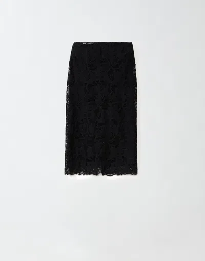 Fabiana Filippi Fabula Vitae Lace Midi Skirt With Back Vent In Black