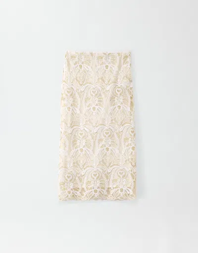 Fabiana Filippi Macrame' Skirt With Back Vent In White/pistachio/mandarin