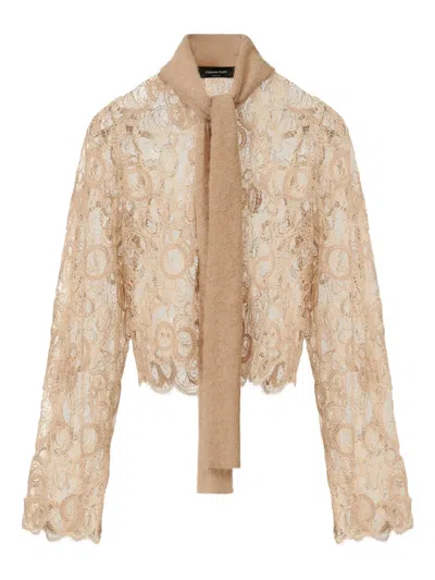 FABIANA FILIPPI MACRAMÉ-LACE TIE-NECK SHIRT