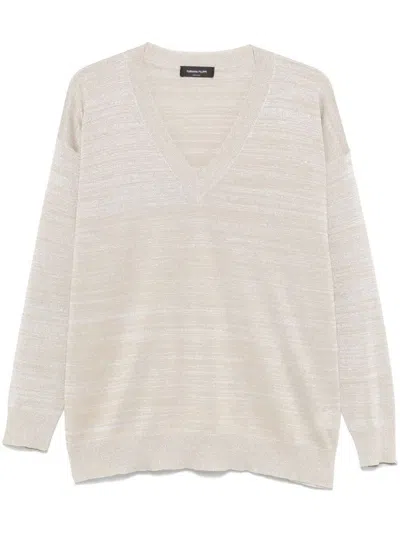 FABIANA FILIPPI LONG SLEEVES V-NECK SWEATER,MAD275F510.L379 1259 GREIGE