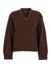 Fabiana Filippi Brown V-neck Sweater In Wool And Silk Blend Woman In Brown