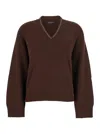 Fabiana Filippi Brown V-neck Sweater In Wool And Silk Blend Woman In Brown