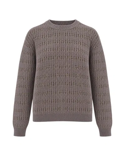 Fabiana Filippi Maglia Girocollo In Platinum Mohair Righe Paillettes Color Falcon In Gray