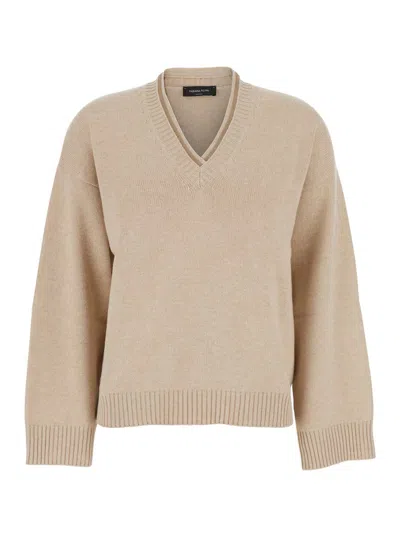 Fabiana Filippi V-neck Long-sleeved Sweater In Brown