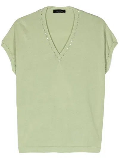 Fabiana Filippi Sequined-trim Short-sleeve Jumper In Verde