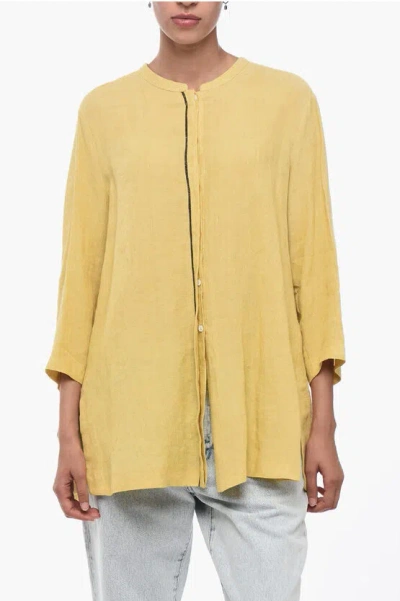 Fabiana Filippi Mandarin Collar Flax Shirt In Yellow