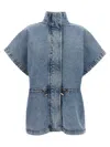 Fabiana Filippi Marbled Denim Cape With Adjustable Drawstring In Blue