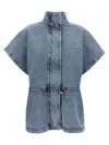 Fabiana Filippi Marbled Denim Cape With Adjustable Drawstring In Blue