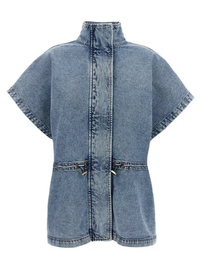 FABIANA FILIPPI MARBLED DENIM CAPE WITH ADJUSTABLE DRAWSTRING