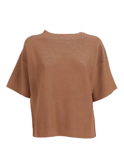 Fabiana Filippi Maxi T-shirt In Lana Cotone Punto Links Lurex Color Vi In Brown