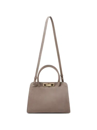 Fabiana Filippi Medium Suede Twist-lock Shoulder Bag In Brown