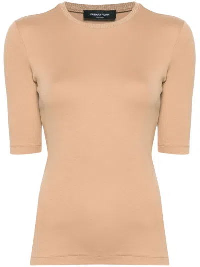 Fabiana Filippi Merino Wool Blend Jersey T-shirt In Brown