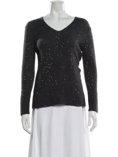 Pre-owned Fabiana Filippi Merino Wool V-neck Sweater In Gray