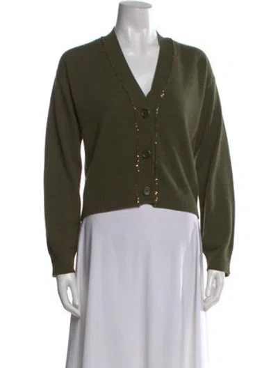 Pre-owned Fabiana Filippi Merino Wool V-neck Sweater In Green