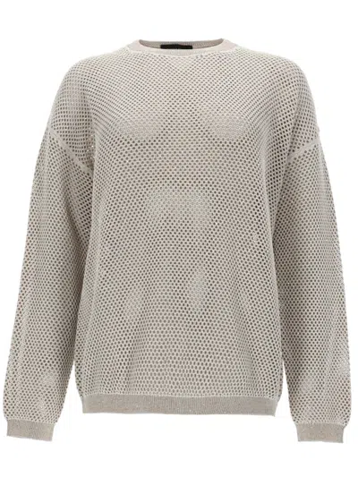 Fabiana Filippi Mesh Like Knit Round Sweater In Gray