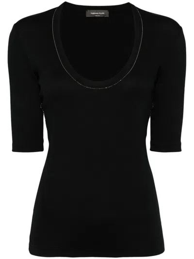 Fabiana Filippi Close-fitting Cotton T-shirt Scoop Neck In Blue