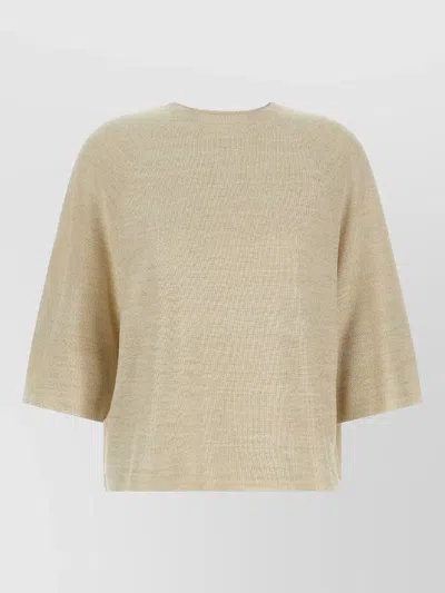 Fabiana Filippi Metallic Knit Sweater Relaxed Fit Round Neck In Brown