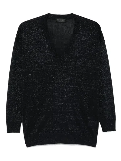 Fabiana Filippi Linen Blend V-necked Sweater In Blue