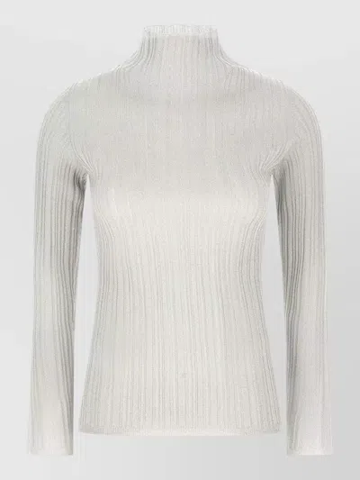Fabiana Filippi Metallic Thread Sweater Long Sleeves Mock Neck In Silver