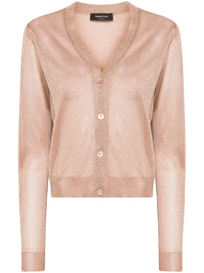 Fabiana Filippi Metallic-threading Semi-sheer Cardigan In Orange