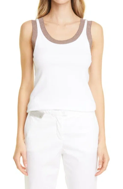 Fabiana Filippi Metallic Trim Tank In White/taupe