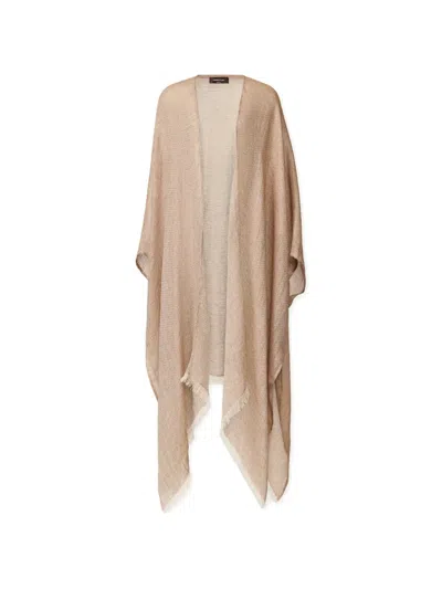 Fabiana Filippi Metallic-effect Frayed-edge Poncho In Brown