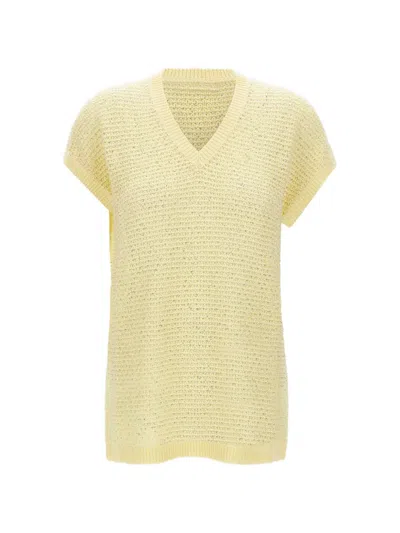 Fabiana Filippi Micro Sequins V-neck Sweater In Yellow