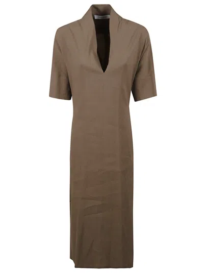 Fabiana Filippi Midi Dress With Deep V-neckline In Brown