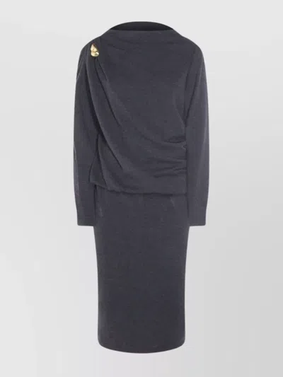 FABIANA FILIPPI MIDI DRESS WITH DRAPED DESIGN AND LONG SLEEVES