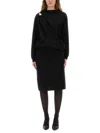 Fabiana Filippi Fitted Midi Dress With Draped Bodice And Gold Detail In Black