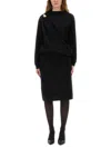 Fabiana Filippi Fitted Midi Dress With Draped Bodice And Gold Detail In Black