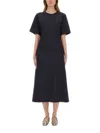 Fabiana Filippi Relaxed Black Midi Dress With Gathered Waist In Blue