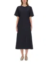 Fabiana Filippi Relaxed Black Midi Dress With Gathered Waist In Blue