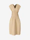 Fabiana Filippi Linen Dress With Gathered Waistline And V-neckline In Neutral