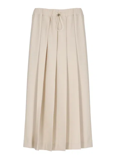 Fabiana Filippi Midi Pleated Skirt With Elastic Waistband And Drawstring In Neutral
