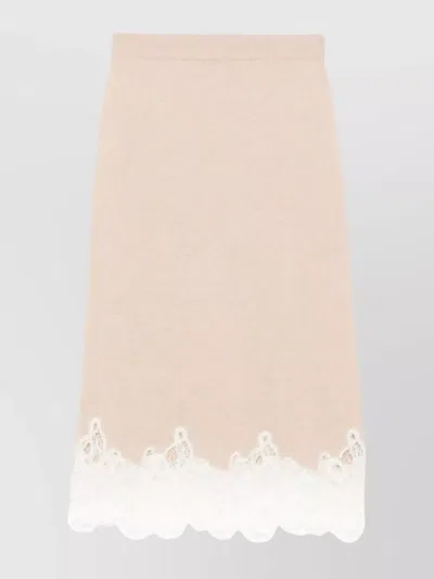 Fabiana Filippi Midi Skirt With Lace Trim And Elastic Waist In Neutral