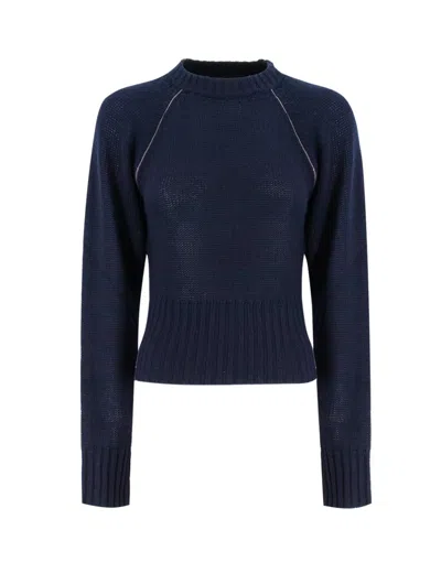 Fabiana Filippi Midnight Blue Cashmere Shirt With Cropped Design