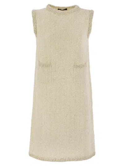 Fabiana Filippi Mini Dress In Tweed Effect Yarn In Beige