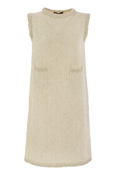 Fabiana Filippi Mini Dress In Tweed-effect Yarn In Neutral