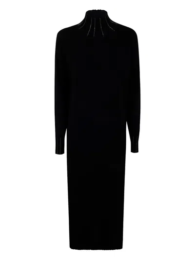 Fabiana Filippi Mock-neck Embellished Midi Dress In Black