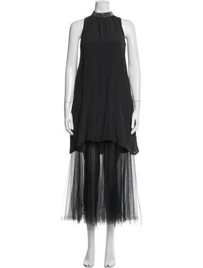 Pre-owned Fabiana Filippi Mock Neck Long Dress In Black