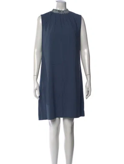 Pre-owned Fabiana Filippi Mock Neck Mini Dress In Blue