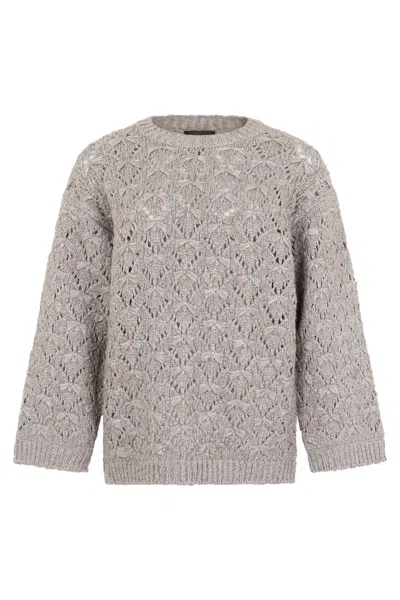 Fabiana Filippi Modern Crew Neck Sweater With Wide Collar In Gray